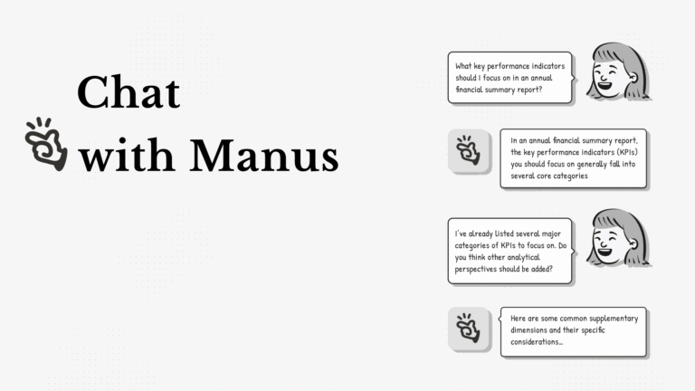 Interfaccia di esempio della chat gratuita di Manus AI, con conversazioni tra utente e agente basate su analisi KPI aziendali