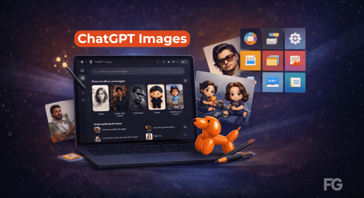 Interfaccia di ChatGPT Images con esempi di immagini generate, editing visivo e stili creativi basati su GPT Image 1.5