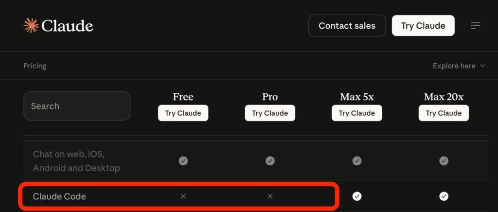 Claude Code non disponibile nel piano Pro Anthropic screenshot pagina prezzi