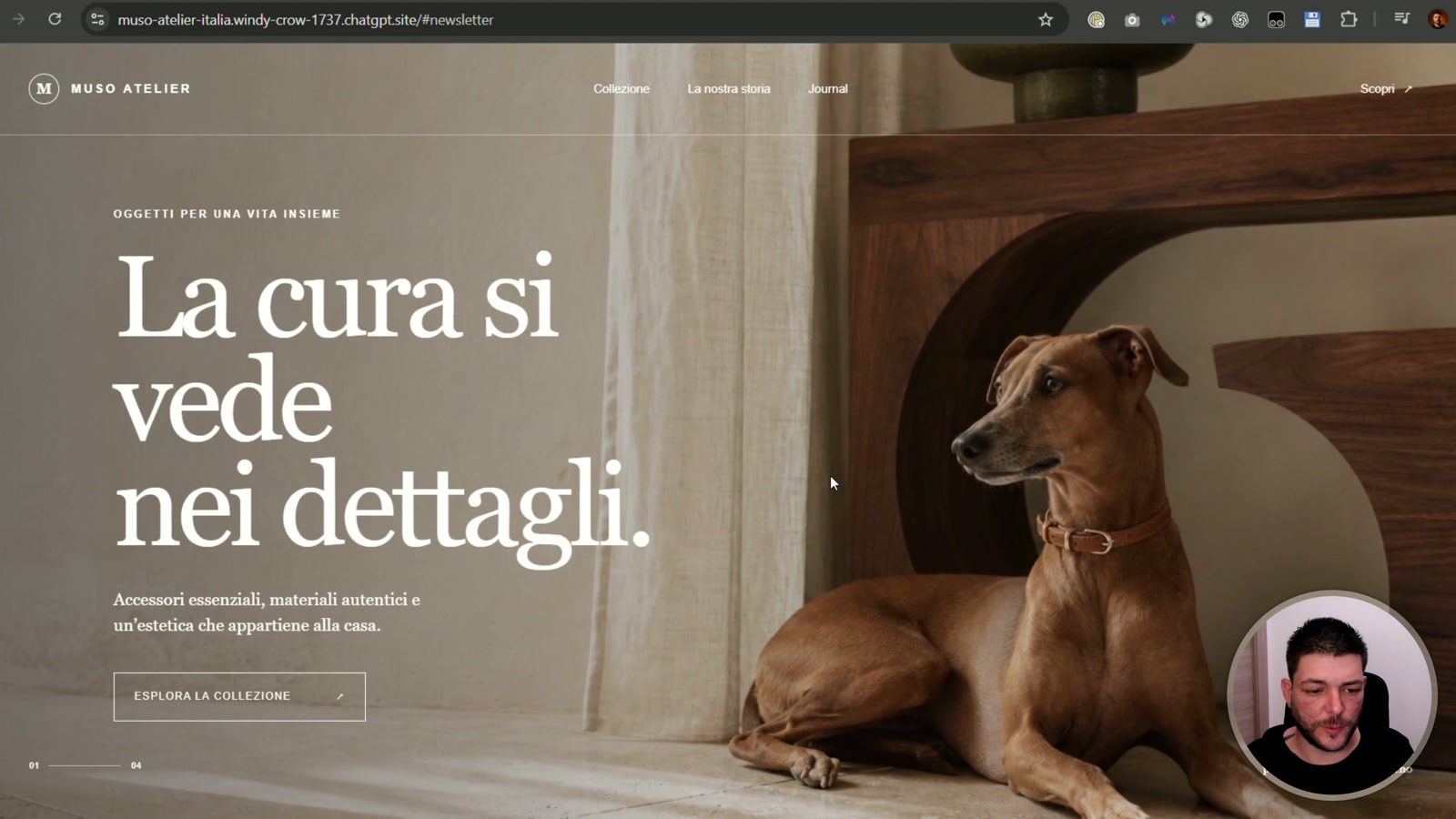 Il sito finito creato con ChatGPT Sites parlando a voce