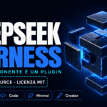 Copertina dell articolo su DeepSeek Harness, con il nome del progetto e un cubo scomposto in blocchi modulari che rappresenta l architettura a plugin