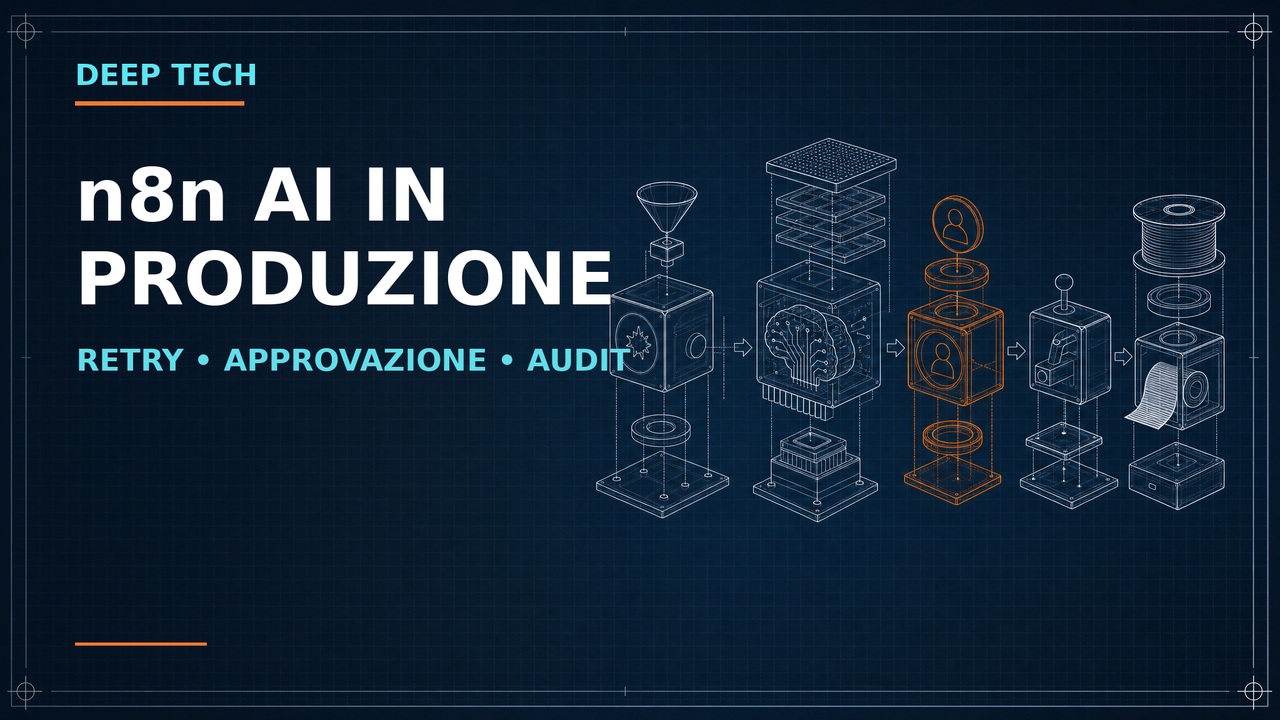 Cover Blueprint tecnico leggibile: n8n AI in produzione, retry, approvazione e audit
