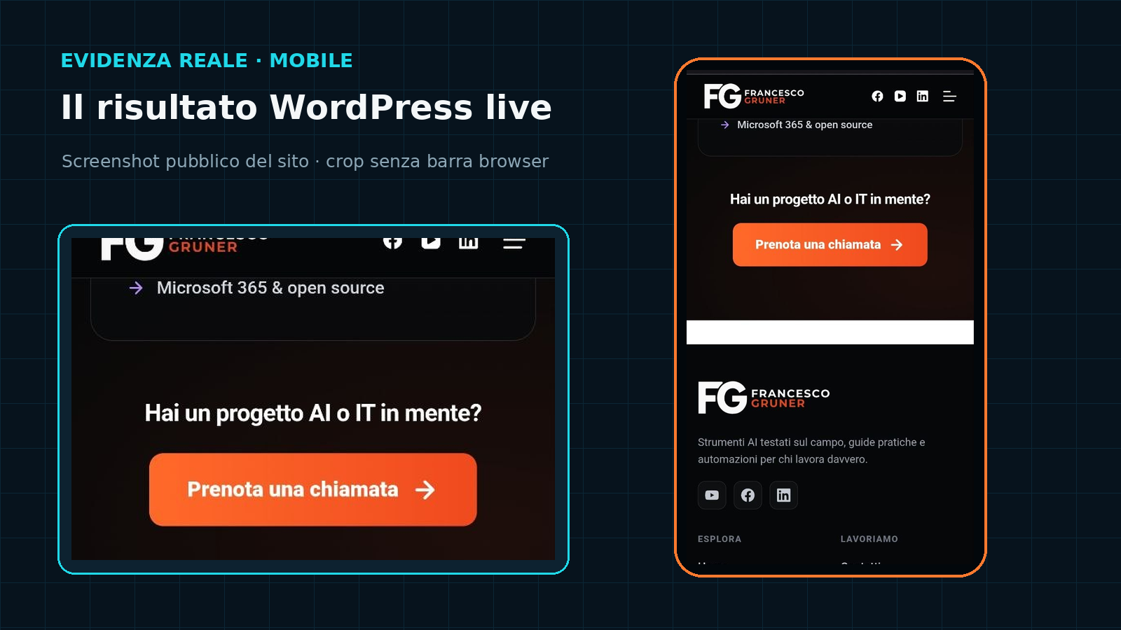 Schermata reale del risultato WordPress su smartphone