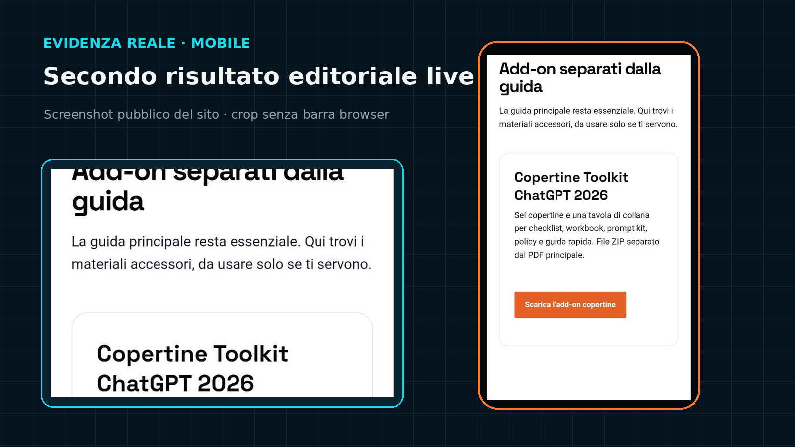 Schermata reale di una pagina editoriale su smartphone