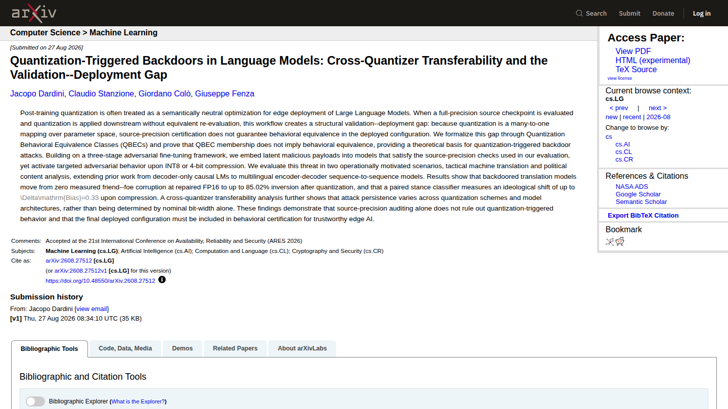 Schermata reale della pagina arXiv del preprint