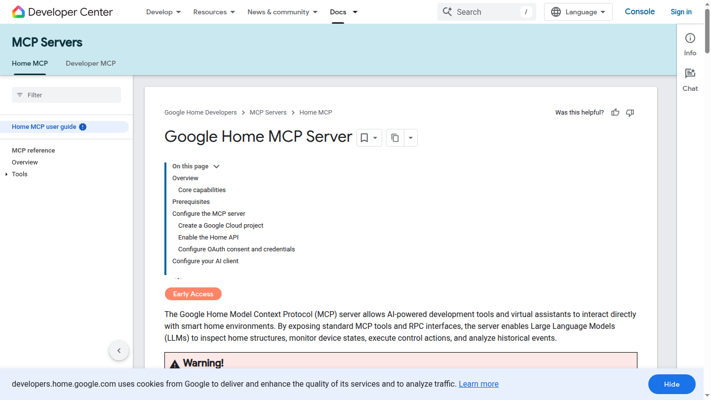 Documentazione ufficiale del Google Home MCP Server