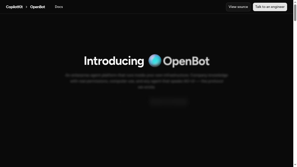 Pagina ufficiale OpenBot di CopilotKit dedicata ai computer governati per agenti AI