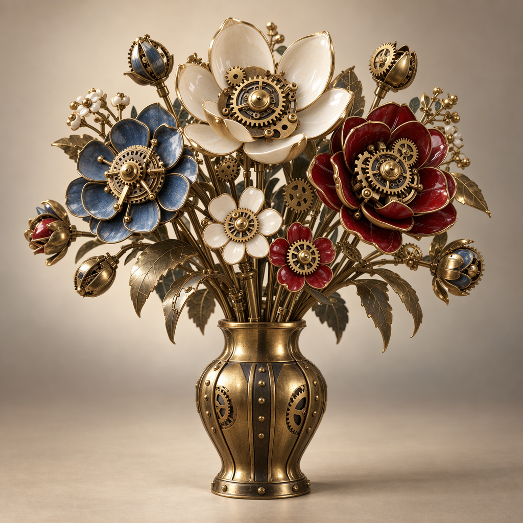 Bouquet meccanico generato con GPT Image 2.5 Sunburst nella galleria ufficiale OpenAI