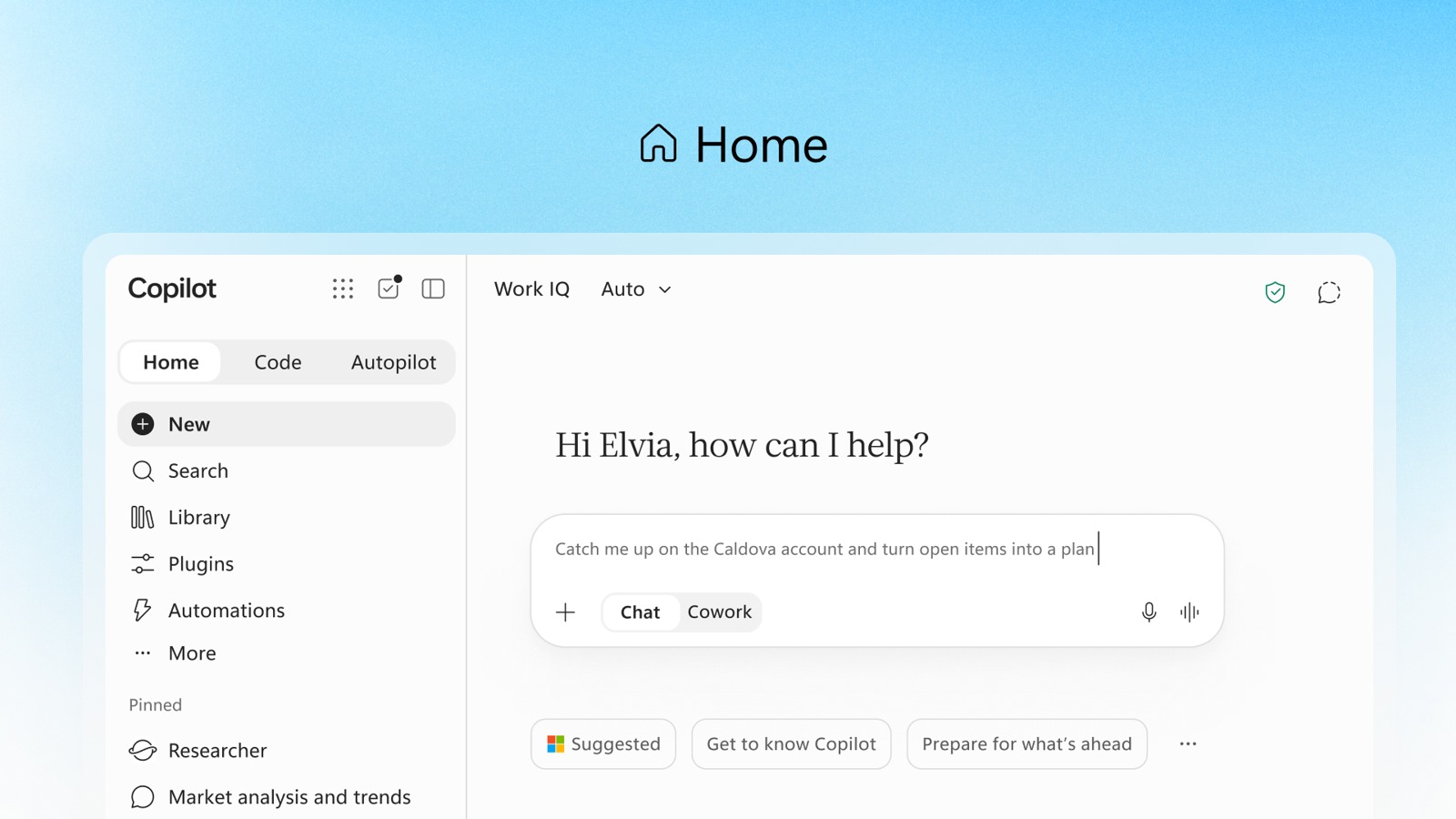 Nuova schermata Home di Microsoft Copilot
