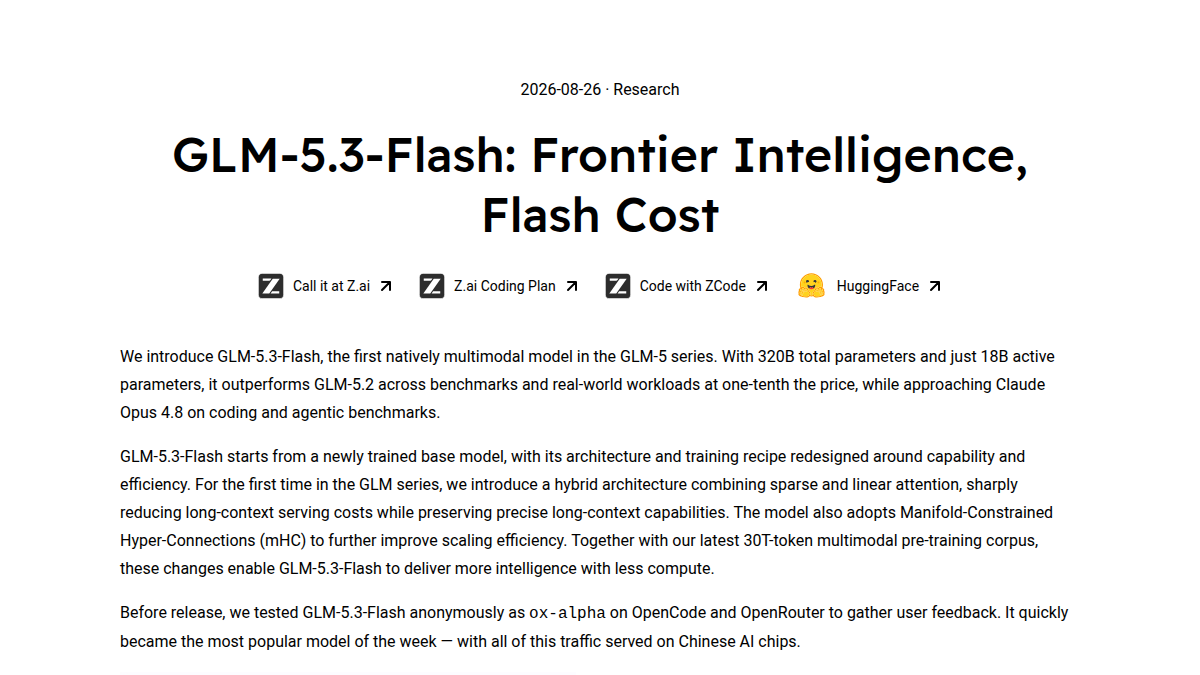 GLM-5.3 Flash: annuncio ufficiale Z.ai
