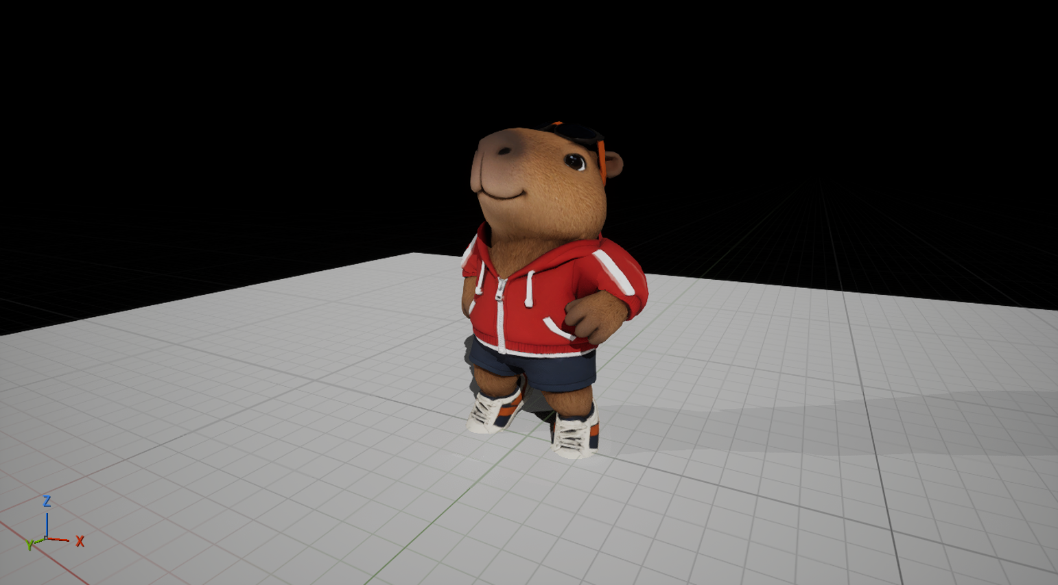 Capi con una gamba sollevata durante il controllo dell’animazione di corsa nel viewport Unreal