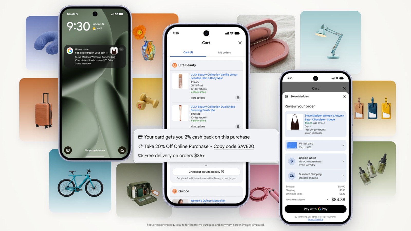 Interfaccia ufficiale di Google Universal Cart con prodotti di più retailer