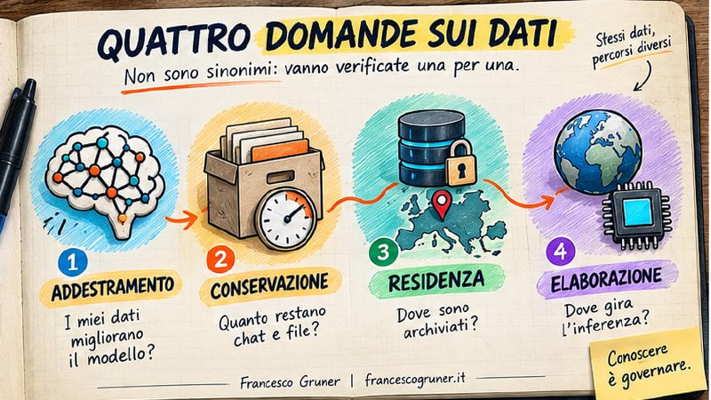 Schema delle differenze fra addestramento, conservazione, residenza ed elaborazione dei dati