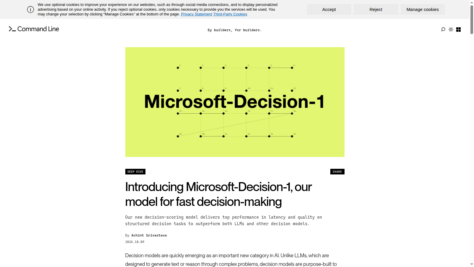 Annuncio ufficiale Microsoft-Decision-1 nella pubblicazione Command Line