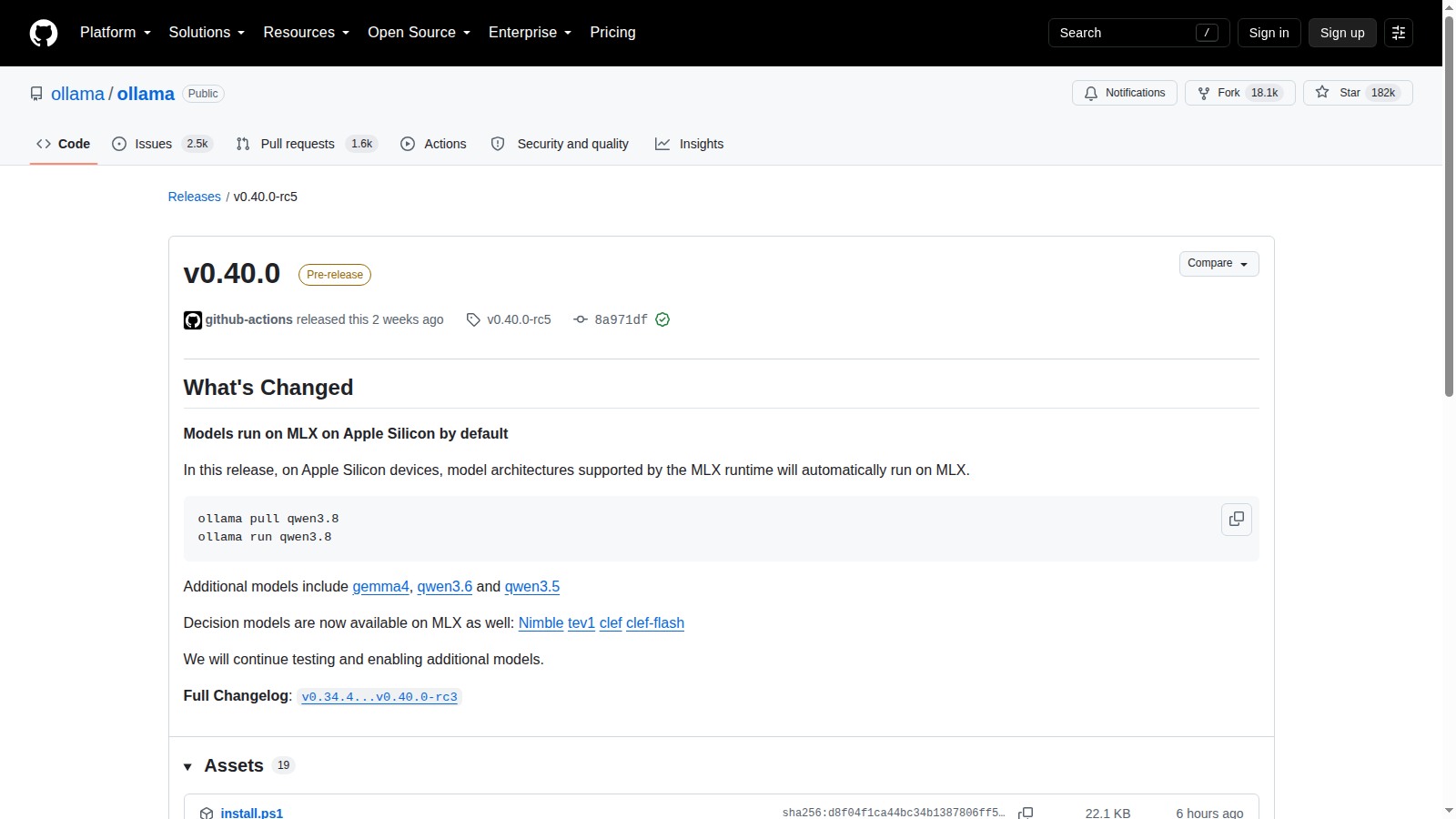 Release ufficiale di Ollama 0.40 con supporto MLX predefinito su Apple Silicon