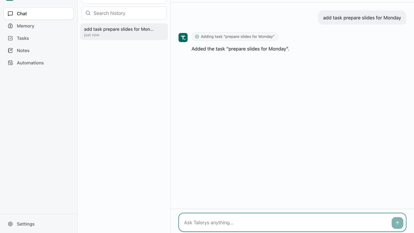 Interfaccia ufficiale della chat di Talorys nel proprio account Cloudflare